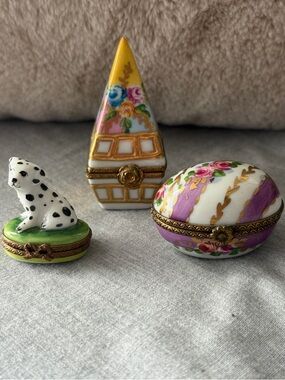 Limoges France authentic hand painted trinket boxes set of 3